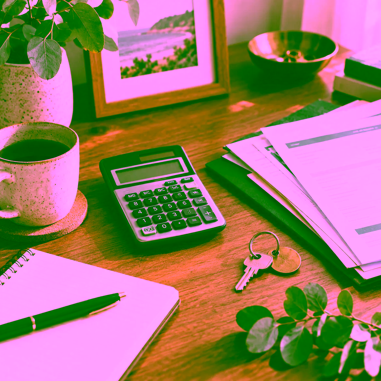 Calculator and financial records on a desk